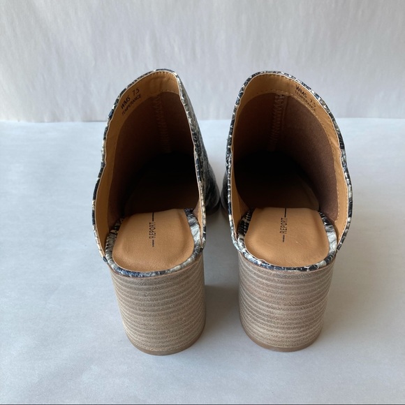 NWB Report Snakeskin Print Temperance Block Heel Mule Bootie Shoe Metal Tip Toe - Picture 9 of 14